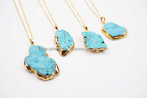 Colgante de Piedra Turquesa, Collar con Dije de Rodio Dorado, Estilo Vintage, Engaste de Plata de Ley, Unisex, para Fiestas - Product Image 5