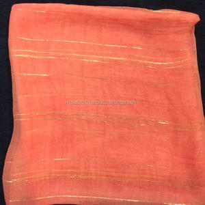 Nouvelle écharpe en mousseline de soie populaire avec des lignes de lurex or clair pour ou & Ak - Product Image 5