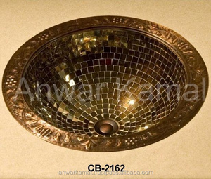 Lavabo de cobre antiguo, diseño de mosaico - Product Image 1