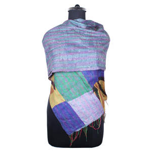 Kantha-Écharpe de Travail en Soie Fait Main, Style Vintage, Design Tendance, pour Fille SC1404, Cousue à la Main - Product Image 1
