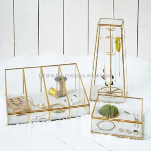 Gold Frame Glass Jewelry Organizer with Hanging Stand for Necklaces and Earrings Display - Product Image 1