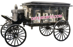 Charrette funéraire noire à deux chevaux, carrosse funéraire à deux chevaux, fabricants de carrosses funéraires à chevaux avec toit en verre - Product Image 2