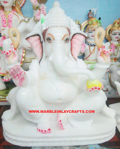 Pure White Makrana Marble Ganesh ji - Product Image 1