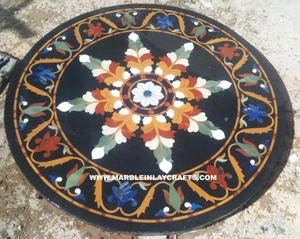 Plateau de Table à manger rond en marbre, incrustation de marbre - Product Image 1