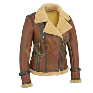Vestes de bombardier en peau de mouton véritable pour femmes élégantes vêtements d'extérieur respirants d'hiver écologiques - Product Image 1