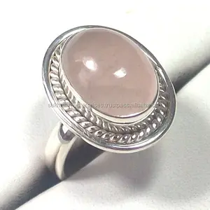 Affascinante design naturale rosa quarzo rosa puro argento sterling fatto a mano semplice impostazione anello di usura casual