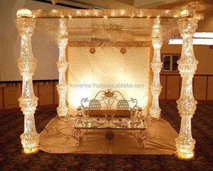 Mandap decorado Nuevos diseños decoración de boda Escenario con cuentas de cristal Haldi Mehndi función Mandup Escenario hecho a mano - Product Image 4