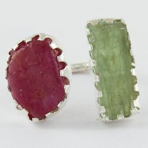 Anillo de plata de primera ley con gema de Rubí, sortija ajustable, plata esterlina 925, oro plateado - Product Image 2