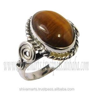 Anillo de piedras preciosas de ojo de tigre natural Nuevo diseñador Joyería de plata esterlina 925 Anillos hechos a mano indios - Product Image 2