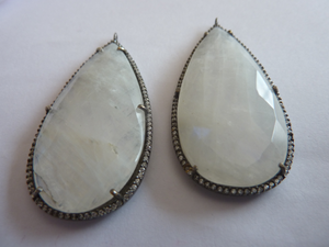 ชุดแผ่นหินมูนสโตนสีรุ้งทรงลูกแพร์โรเดียมและชุบทองตัวเชื่อมต่อแบบหนึ่งวงพร้อมการตั้งค่าฝาสำหรับปาร์ตี้ - Product Image 2