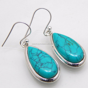 Pendientes de gota de piedras preciosas turquesas de Plata de Ley 925 al por mayor, joyería colgante fina bonita a la moda, regalo para bodas y fiestas - Product Image 2