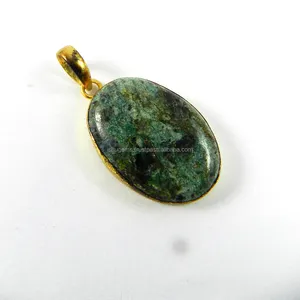 Chrysocolla Pendant Gemstone Bezel Set Pendant 18k Gold Plated Fashion Jewelry - IG2821