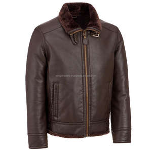 Veste en cuir doublée de fourrure marron pour homme - Product Image 2
