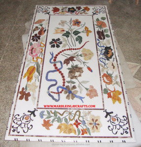 Livraison gratuite de Table à manger en marbre blanc, incrustation pitra, solide, Design de salle à manger - Product Image 1