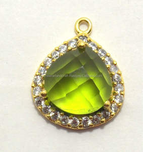 925 connecteur de lunette en argent Sterling fait à la main vert Onyx cubique Zircon composant de bijoux pour collier pendentif Sameer Art Craft - Product Image 1