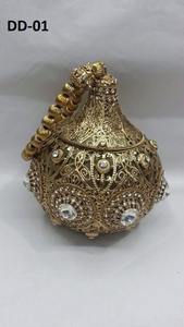 DD20 señoras de alta calidad embrague hecho a mano oro plata Metal con cuentas piedra trabajo elegante monedero para uso de fiesta de noche nupcial - Product Image 5