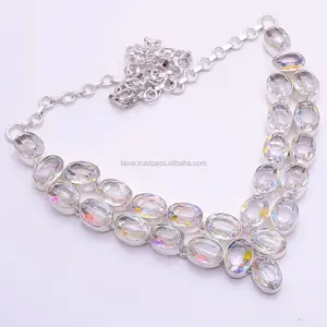 925 collier de pierres précieuses en argent massif, bijoux en pierres précieuses de quartz de topaze mystique naturelle, exportateur de bijoux en pierres précieuses en argent antique - Product Image 1