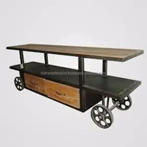 MODERNO INDUSTRIAL Y VINTAGE MUEBLES PARA EL HOGAR HIERRO METAL Y SERVICIO DE MADERA CARRO CON RUEDAS