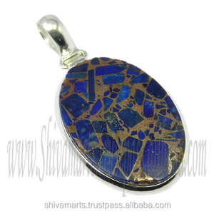 Bijoux indiens en argent sterling 925 faits à la main Pendentif en pierre précieuse Lapis Cuivre Diamant taille émeraude Plaqué or Pendentifs fins Charmes - Product Image 2