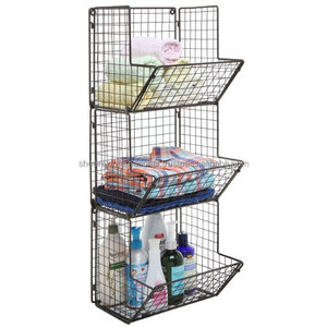 Wholesale 3-Tier European Style Rattan <b>Storage</b> <b>Basket</b> Black <b>Wall</b> Mounted Iron Metal Wire Mesh Fruit/Potato Kitchen Home Hotel - Product Image 4
