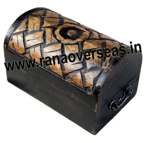 Caja de recuerdo de madera tallada decorativa, organizador de joyas, medio redondo, Color negro y marrón - Product Image 3