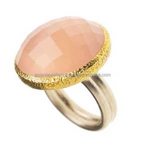 แหวนเงินสเตอร์ลิง925พร้อมพลอยสีชมพูสีทองควอลสำหรับงานแต่งงานงานหมั้นหรือของขวัญครบรอบ - Product Image 1