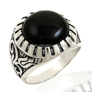 925K Sterling Silver Tulip Ottoman Onyx Men <b>Ring</b> - Product Image 1