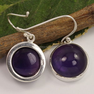 Amethyst <b>Earrings</b> Women Natural Gemstones Round Shaped Pure 925 Solid Sterling Sliver Custom <b>Cute</b> Orders Faishonable Jewelry - Product Image 1