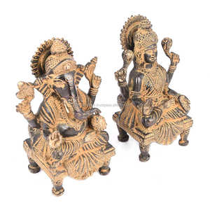 Figura decorativa hecha a mano de bronce antiguo indio, estatua de escultura de Ganesh y Lakshmi, estatua para decoración del hogar, SBG-276 de 10x16 cm - Product Image 2