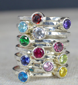 <b>Sterling</b> <b>Silver</b> Fine <b>Ring</b> with <b>Adjustable</b> Gemstone Birthstone - Product Image 1