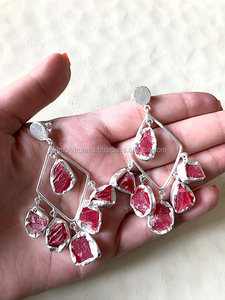 Hecho a mano pequeño crudo rubí níquel libre chapado Aleación de latón mujeres bisel conjunto pendiente alambre gran aniversario de boda compromiso - Product Image 2