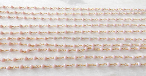 Rosa claro Calcedonia multi-piedra preciosa Rosario moneda encanto cadena chapado en oro cuentas naturales al por mayor Alambre de latón envuelto joyería MM - Product Image 3