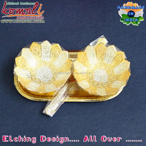 ชุดถาดถาดชามเคลือบทองสีเงินรูปดอกบัวกล่องกำมะหยี่ของขวัญคืนแบบอินเดียสำหรับงานแต่งงานเทศกาลดิวาลีของขวัญตามเทศกาล - Product Image 4