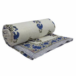 Best Selling Indian Manufacturer Sanganeri Razai Jaipur <b>Quilt</b> Lightweight Block Printed 100% Cotton Filled Twin <b>Size</b> Hotel Best - Product Image 1