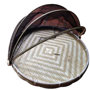 Cheap bamboo basket for drying Fish Bamboo Basket with net cover for food