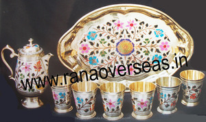 Jarra de Latón Metálico Vintage de 1500 ml y Juego de 6 Vasos con Bandeja Multicolor para Bodas, Diwali, Navidad, Regalos - Product Image 4