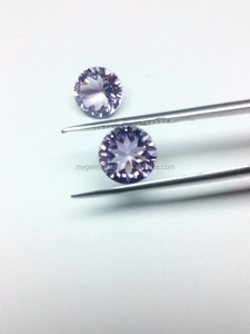 Pierre taillée concave fantaisie traitée thermiquement saphir synthétique rose clair rond de 8mm - Product Image 2