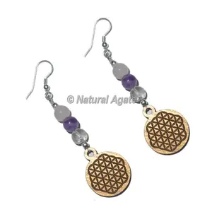 Boucles d'oreilles en améthyste Fleur de Vie faites à la main, gravées au laser, taille personnalisée, bijoux fantaisie, best-seller pour Halloween à prix de gros - Product Image 1