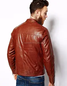 Exotic Tan Leather jacket for winter with 100% cowhide Leather new customized designs styles 2017 hot seller