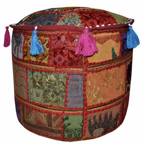 Handmade Designer Indian Embroidery <b>Work</b> Ottoman Cotton Pouf Cover Patchwork Home Decor for Bedroom Living Room Wholesale Fabric - Product Image 6