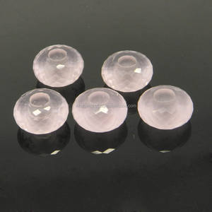 Cuentas de Cuarzo Rosa Facetadas Redondas con Orificio Grande de 14x8x4.5mm - Product Image 1