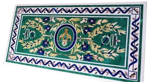 Ensemble de table à manger en marbre au design traditionnel élégant, avec incrustations de pierres semi-précieuses, œuvre d'art artisanale pour hôtels, en pierre - Product Image 2