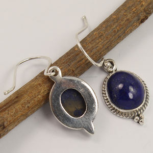 Cabochon Ethnic Handcrafted Drop <b>Earrings</b> Natural Blue Lapis Lazuli Gemstones 925 <b>Solid</b> Sterling <b>Silver</b> Cute Fine Jewelry - Product Image 2