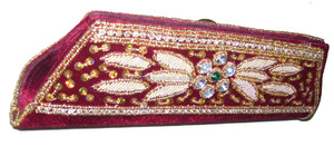 Lowellcraft Indian Bridal Clutch Purse with Zircon & Dabca Work <b>Red</b> Polyester Made in Delhi - Product Image 2