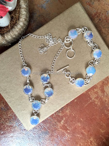 Conjunto de Collar y Pulsera de Cuarzo Redondo de Aleación, Regalo de Boda, Joyería Simple y Elegante para Mujer, Cadena de Eslabones - Product Image 2