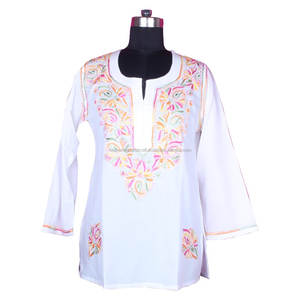 DR153 Elegante Kurta/Túnica Lucknow para Mujer, Tallas S M L XL XXL, Algodón Chikankari, Ropa Casual con Bordado - Product Image 1