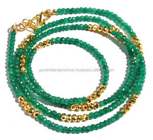 Collar de piedras preciosas de ónix verde con piedras preciosas de oro, collar de cuentas facetadas de 3-4mm, 24 pulgadas de largo - Product Image 1