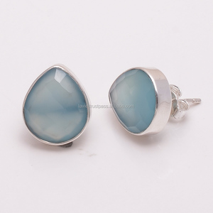 Pendientes de piedras preciosas de Calcedonia natural, joyería fina al por mayor, pendientes de plata de ley 925, pendientes finos al por mayor a granel - Product Image 1