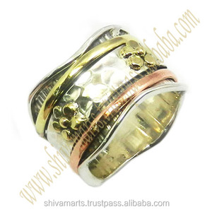 Recién llegado hermosa Plata de Ley 925 latón cobre tres tonos Spinner anillo joyería de lujo eternidad anillos Vermeil - Product Image 2