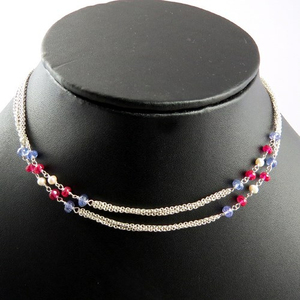 Collar de Cadena para el Vientre Estilo Bohemio con Perlas de Iolita y Rubí, Chapado en Plata - Joyas Shri Ashapura - Product Image 1